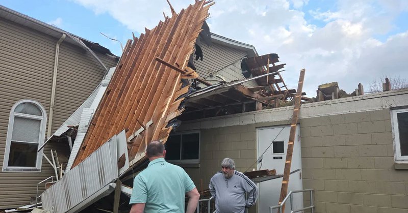 First Congregational United Church of Christ in Union City damaged by a tornado in southwest Michigan on March 6, 2026