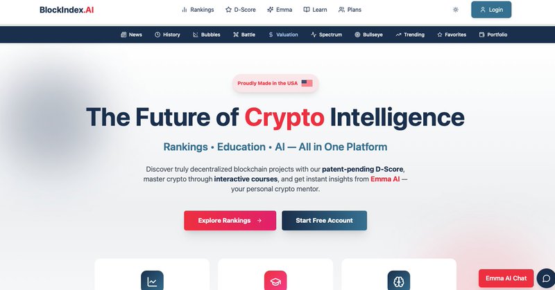 BlockIndex.AI - Decentralization Rankings Index with DScore metrics for cryptocurrencies