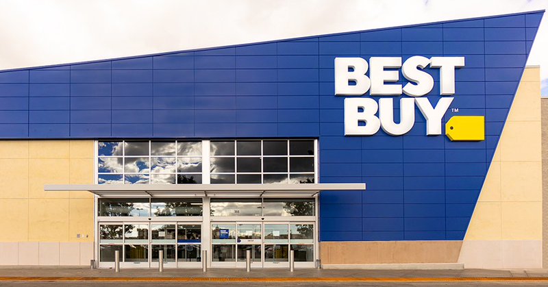 A Best Buy store with a very angular fascia.