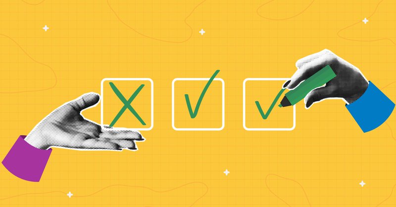 Checklist collage banner with halftone hands. Hand holding marker and putting a check mark or cross in checkbox. Collage design with halftone elements. Concept of check list. Vector illustration.