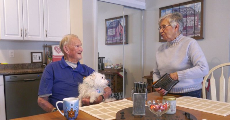 Mickey McKinney, 89, fell earlier this month while outside his home on Manitoulin Island. He was rescued when Linda Gilchrist's dog Rosa began barking. (Lyndsay Aelick/CTV News)