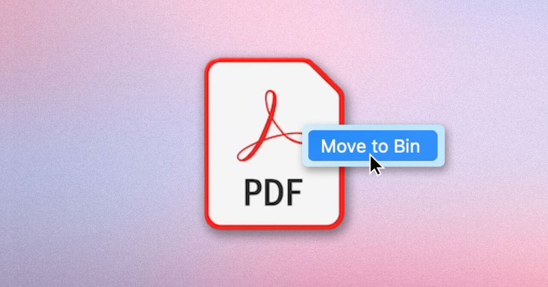 A mouse cursor about to delete a PDF icon