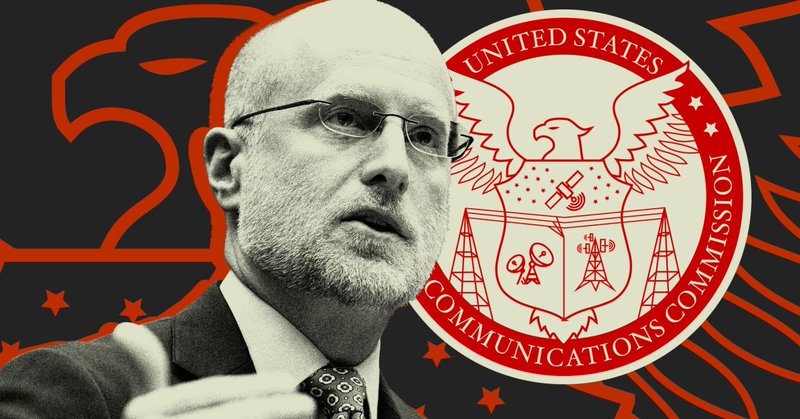 Digital photo illustration of FCC chair Brendan Carr.