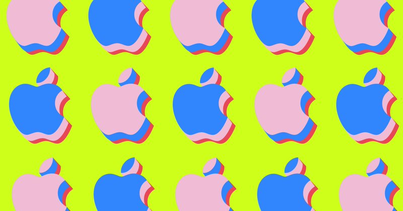 Illustration depicting several Apple logos on a lime green background.