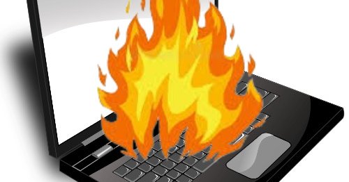 A laptop on fire