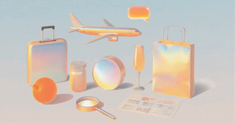 Copilot Tasks concept illustration featuring a suitcase, airplane, shopping bag, magnifying glass, and workflow elements representing background task automation.