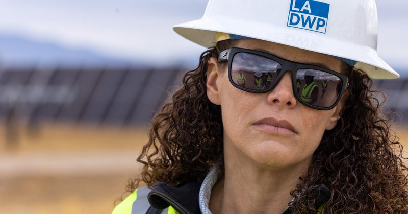 California City, CA - November 25: Janisse Quinones Chief Executive Officer and Chief Engineer of the Los Angeles Department of Water and Power on a tour of the LADWP's biggest solar and battery storage plant, the Eland Solar and Storage Center in the Mojave Desert of Kern County on Monday, Nov. 25, 2024 near California City, CA. (Brian van der Brug / Los Angeles Times)