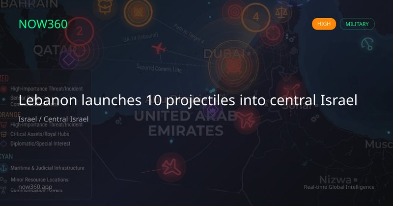 Lebanon launches 10 projectiles into central Israel