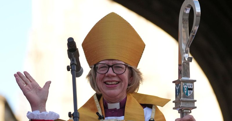 Sarah Mullally speaks to the public after the Enthronement Ceremony installing her as archbishop of Canterbury in Canterbury, England, Wednesday, March 25, 2026, the first woman ever to lead the Church of England. (AP Photo/Alastair Grant)