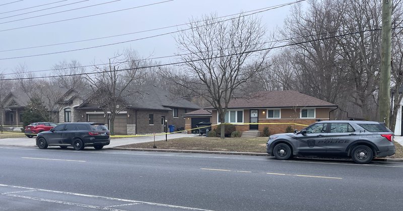 LaSalle police have taped off two homes, an empty parking lot and a stretch of wood lot off Todd Lane. March 4, 2026. (Michelle Maluske/CTV News Windsor)