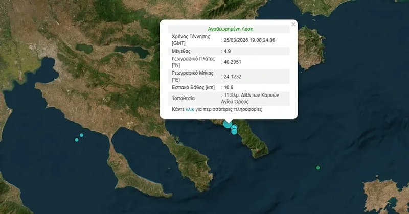 Earthquake of 4.9 magnitude in Mount Athos, felt in Thessaloniki-Thrace