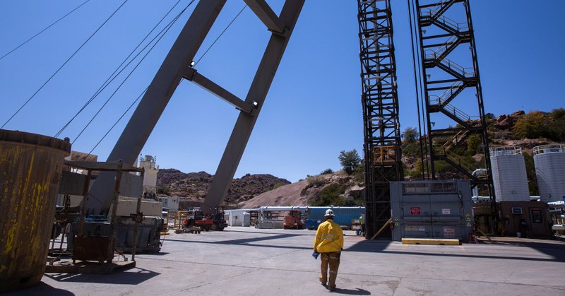 A mine worker walks toward the mine shaft at the Resolution Copper exploratory mine shaft 10 facility in Superior, Arizona, U.S., March 30, 2021. REUTERS/Caitlin O'Hara/File Photo