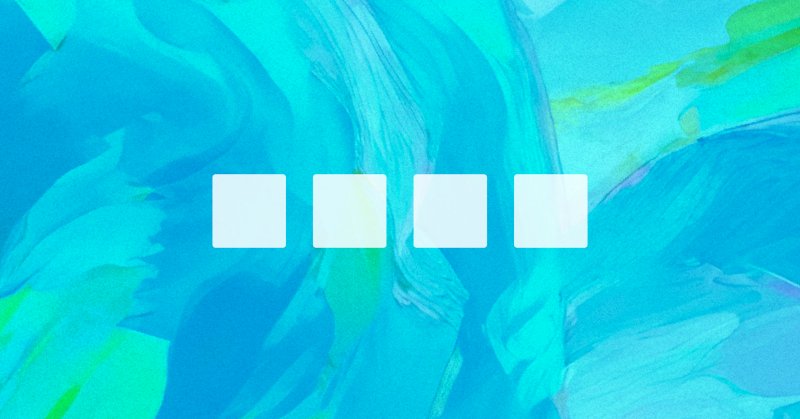 Four evenly spaced white squares arranged in a horizontal row over a fluid, abstract blue background with swirling brushstroke-like textures.