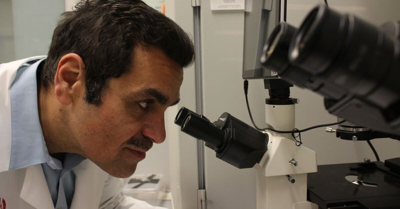 a doctor is looking into a microscope