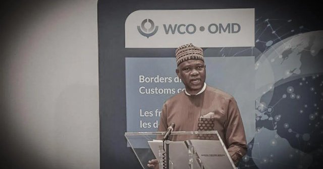 Nigeria Customs CG Adewale Adeniyi speaking at WCO Enforcement Committee in Brussels