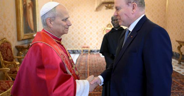 Pope Leo XIV greets Prince Albert II of Monaco at the Vatican Jan. 17, 2026. Pope Leo will visit Monaco March 28 for a historic one-day apostolic journey. (OSV News/Vatican Media)
