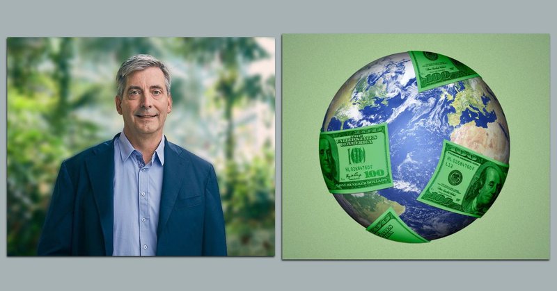Bezos Earth Fund director and illustration of planet Earth