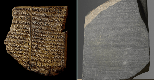 La Epopeya de Gilgamesh y la piedra de Rosetta, textos clave para comprender los orígenes y la historia de la traducción.