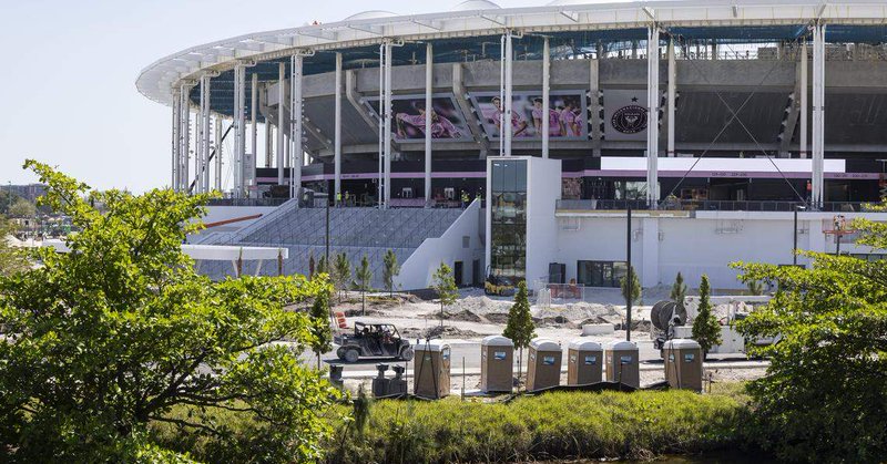 A general view of the construction site of Nu Stadium on Tuesday, March 24, 2026, in Miami, Fla.