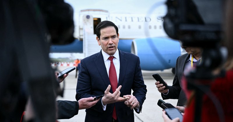 US Secretary of State Marco Rubio speaks to the press following a G7 Foreign Ministers' meeting with Partner Countries before his departure at the Bourget airport in Le Bourget, outside Paris, France, March 27, 2026. Brendan Smialowski/Pool via REUTERS
