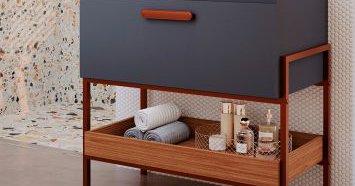 Gabinete de Banheiro Eleonora 1 Porta Titanium e Freijó 85 cm