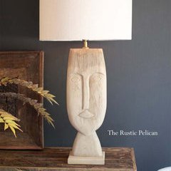 Modern Rustic Hand carved Wood Table Lamp