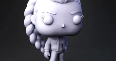 3D Model: purple haired pop figure wearing a yellow jacket with a patch black p from image to 3D, by creator with Tripo Al, the best 3D Model Generator