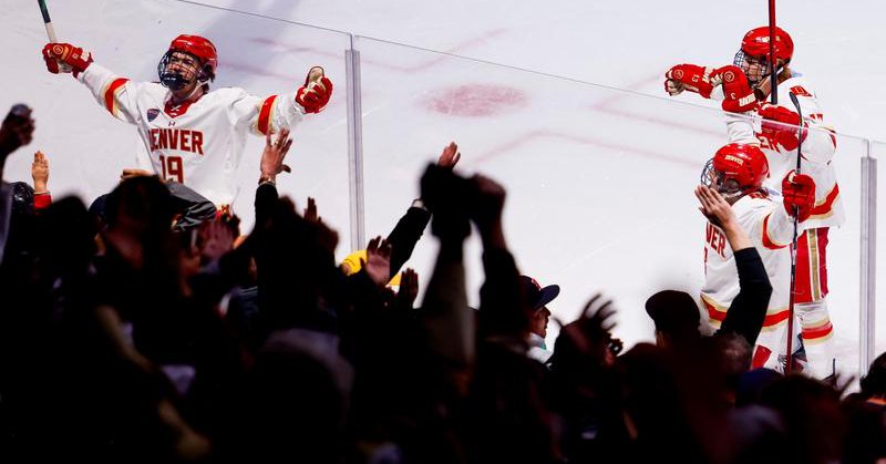 27 MAR 2026: The University of Denver takes on Cornell in the NCAA Men’s Ice Hockey West Regional at Blue Arena In Loveland, CO. (Michael Ciaglo/Clarkson Creative Photography)