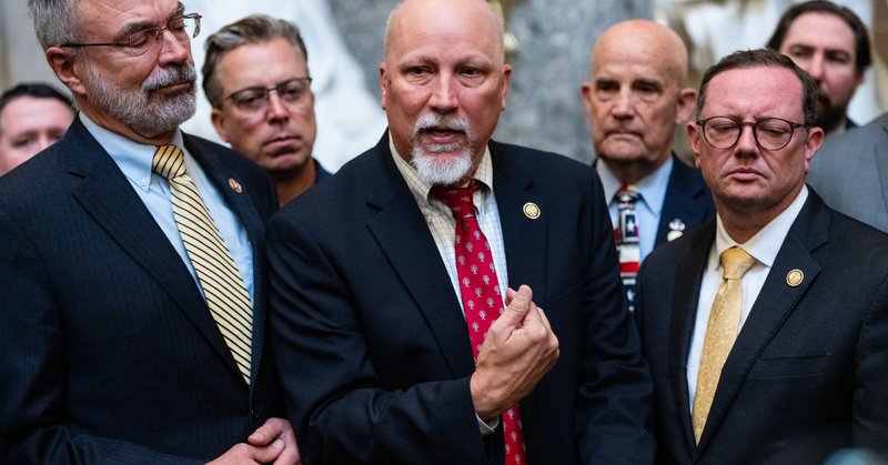 Representative Chip Roy, Republican of Texas, center, with other members of the House Freedom Caucus at the Capitol on Friday.