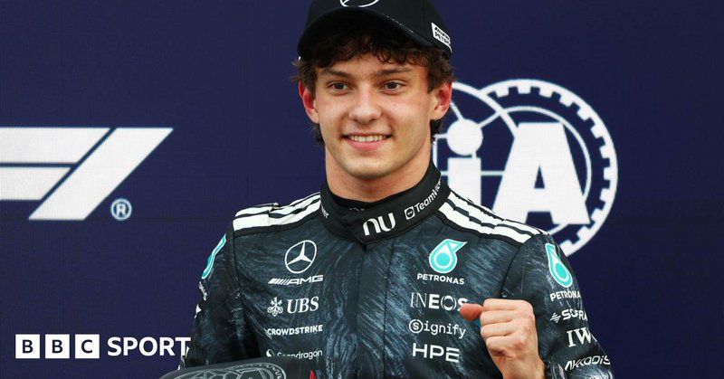 Mercedes' Kimi Antonelli gives the thumbs-up signal after taking pole position for the Japanese Grand Prix