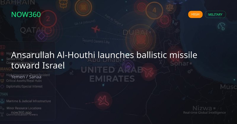 Ansarullah Al-Houthi launches ballistic missile toward Israel