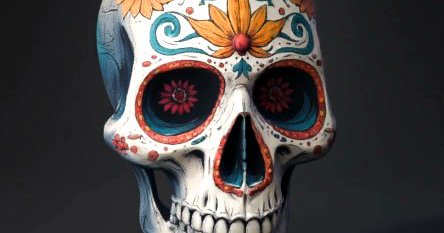 3D Model: colorful sugar skull with floral motifs and ornamental details from image to 3D, by creator with Tripo Al, the best 3D Model Generator