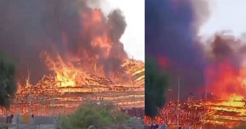 अयोध्येत मंत्र्यांच्या यज्ञादरम्यान थरार! नारळाचा स्फोट होऊन यज्ञशाळेला भीषण आग; अनेक पंडाल जळून खाक - Marathi News | Ayodhya pandal fire: Thrilling moment during the yagna of the ministers in Ayodhya! A coconut explodes and a huge fire breaks out in the yagnashala; Many pandals burnt down, a huge exodus of devotees | Latest National News at Lokmat.com