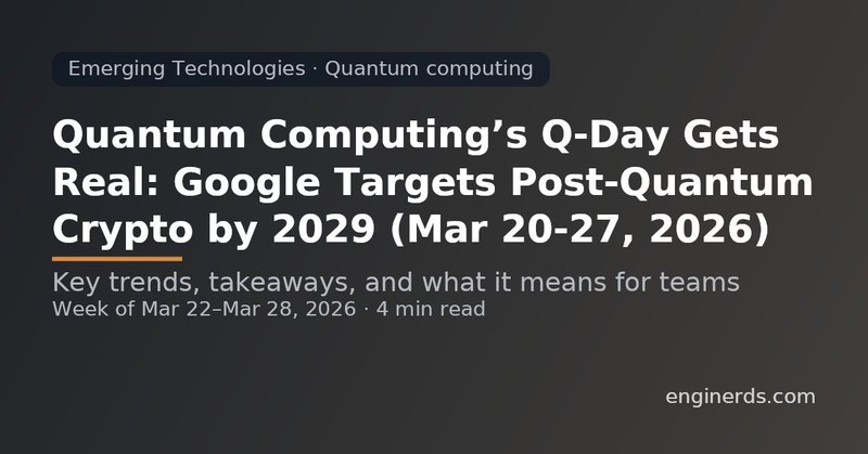 Quantum Computing’s Q-Day Gets Real: Google Targets Post-Quantum Crypto by 2029 (Mar 20–27, 2026)