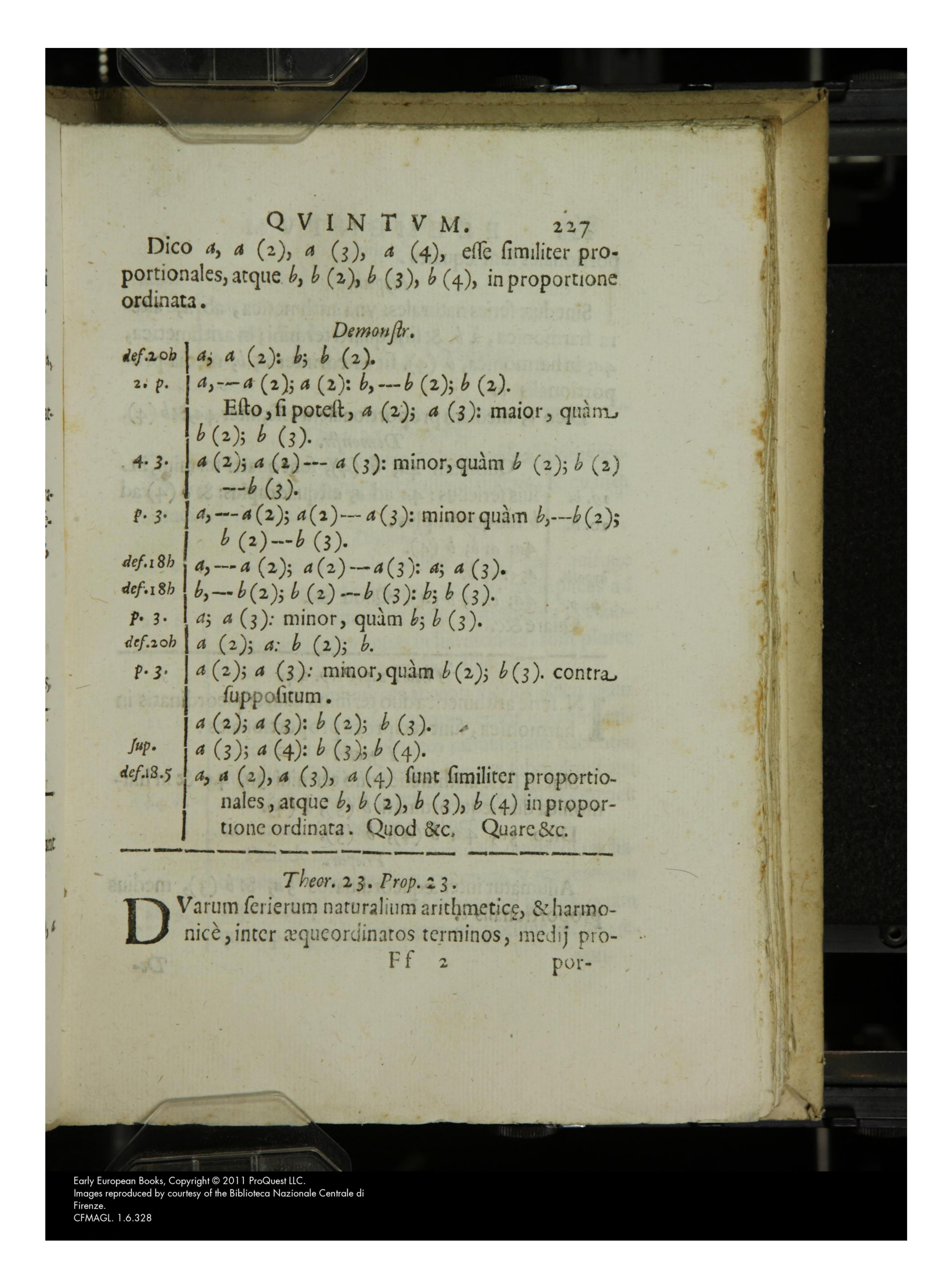 Page image from Geometriae speciosae elementa primum de potestatibus, àradice binomia, & residua. Secundum de innumerabilibus numerosis progressionibus. Tertium de quasi proportionibus. Quartum de rationibus logarithmicis. Quintum de proprijs rationum logarithmis. Sextum de innumerabilibus quadraturis. Petri Mengoli ..