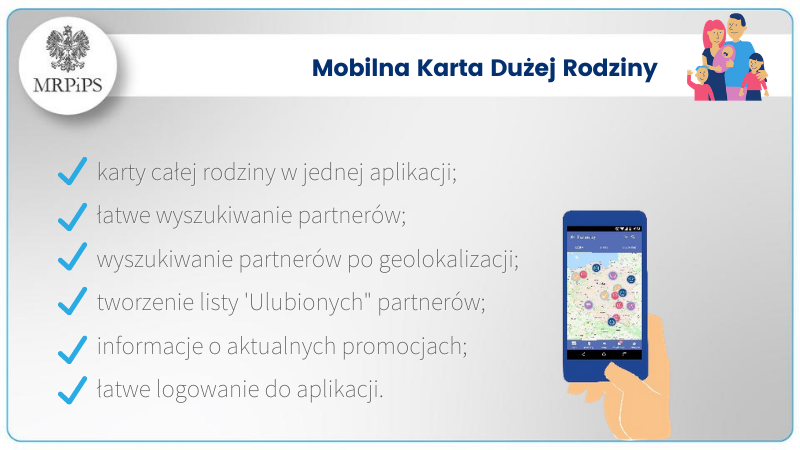 Na szarym tle zalety mobilnej Karty DUżej Rodziny