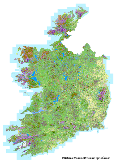 Map of Ireland with a variety of coloured markings