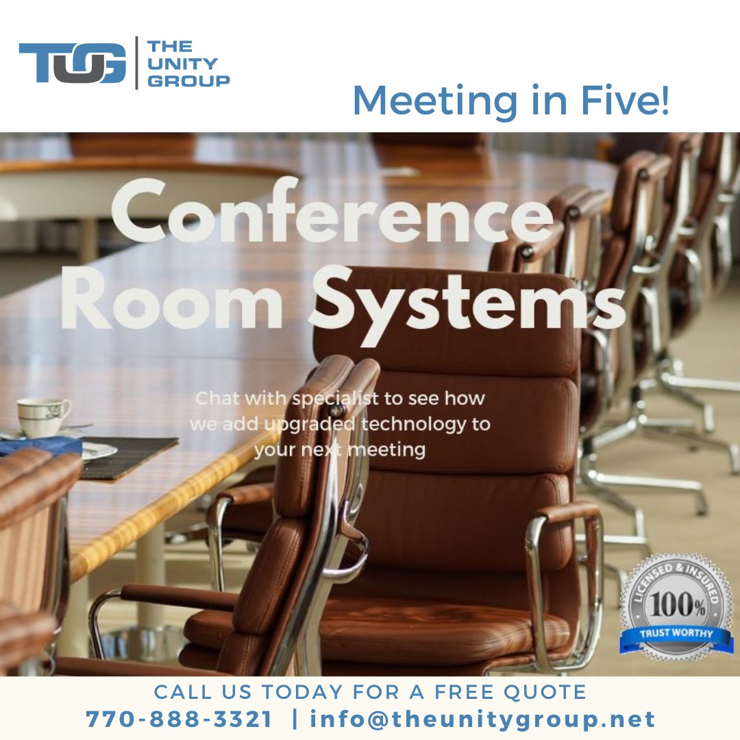 "Meeting in Five!" {Conference Rooms }
With cutting edge technology, #TheUnityGroup can bring your conference room to meet today! We install conference room A?V systems for boardrooms, conference rooms, and corporate meeting spaces. Contact us for more information: 770.888.3321 #theunitygroup
#conferenceweek #eventspace #conferenceready #conferencespeaker #hotel #huddleroom #boardroom #conferencecalls #conferencechamps #startup #audiovisual #conferenceplanner #entrepreneur #videowall #conferencefinals #studio #interior #conferenceinterpreter #architecture #conferencedesk #conferencefinal #conferencephotography #conferencehotel #conferenceplayersoftheweek #conferenceusa #conferencepaper #acousticpanels #officefurniture #conferencepremier #conferencesinatlanta