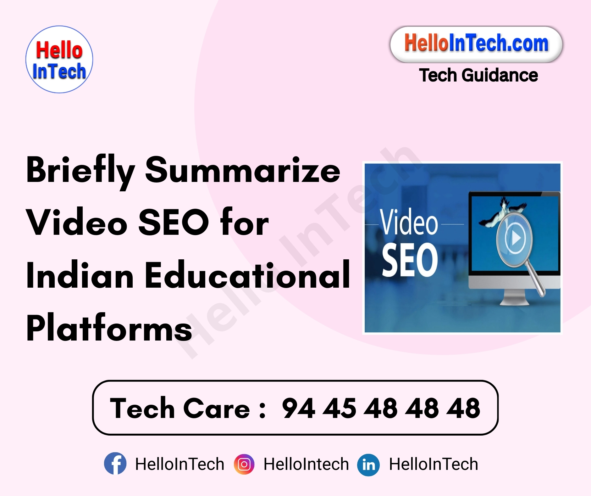 #videoSEO #educationalSEO #edtechIndia #youtubeoptimization #elearningstrategy #searchoptimization #educationmarketing #indianedtech #class10videos #jeecontent #neetprep #regionalSEO #cbseonline #seoformarketers #videomarketing #keywordoptimization #educationcontent #youtubeSEO #thumbnaildesign #transcriptiontools #engagementstrategy
𝐏𝐥𝐞𝐚𝐬𝐞 𝐅𝐨𝐥𝐥𝐨𝐰 & 𝐒𝐡𝐚𝐫𝐞 -𝗛𝗜𝗧 𝐓𝐨𝐮𝐫 𝐨𝐧 𝐒𝐨𝐜𝐢𝐚𝐥 𝐌𝐞𝐝𝐢𝐚 𝐏𝐚𝐠𝐞𝐬:
📞 𝗖𝗮𝗹𝗹 𝘂𝘀 𝘁𝗼𝗱𝗮𝘆: 94 45 48 48 48
🌐 𝗪𝗲𝗯𝘀𝗶𝘁𝗲: https://hellointech.com/i-news/
📧𝗘𝗺𝗮𝗶𝗹 𝗜𝗗: hellointech.com@gmail.com
👉 𝗙𝗮𝗰𝗲𝗯𝗼𝗼𝗸: https://www.facebook.com/HelloInTech/
👉 𝗜𝗻𝘀𝘁𝗮𝗴𝗿𝗮𝗺: www.instagram.com/Hello_intech
👉 𝗟𝗶𝗻𝗸𝗲𝗱𝗜𝗻: https://www.linkedin.com/in/hello-intech-19ba10220/
👉 𝗧𝘄𝗶𝘁𝘁𝗲𝗿/𝗫: https://x.com/HelloIntec13514
👉 𝗧𝗲𝗹𝗲𝗴𝗿𝗮𝗺: https://t.me/HelloInTech
👉 𝗪𝗵𝗮𝘁𝘀𝗔𝗽𝗽: https://wa.me/9445484848
👉 𝗪𝗖: https://whatsapp.com/channel/0029VbAfJCsEQIaoPeLZG62Z