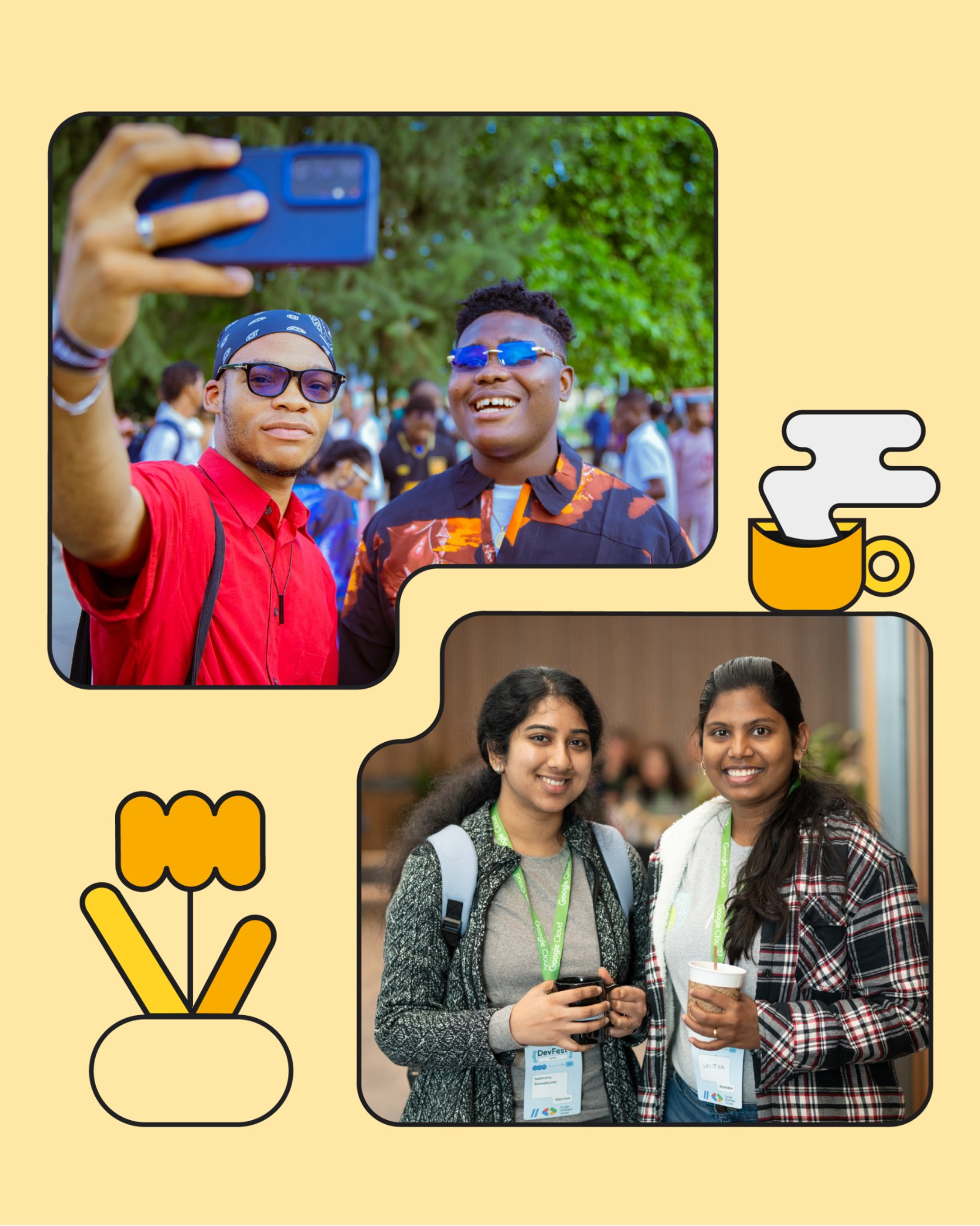 Image with two photos from DevFest events. 