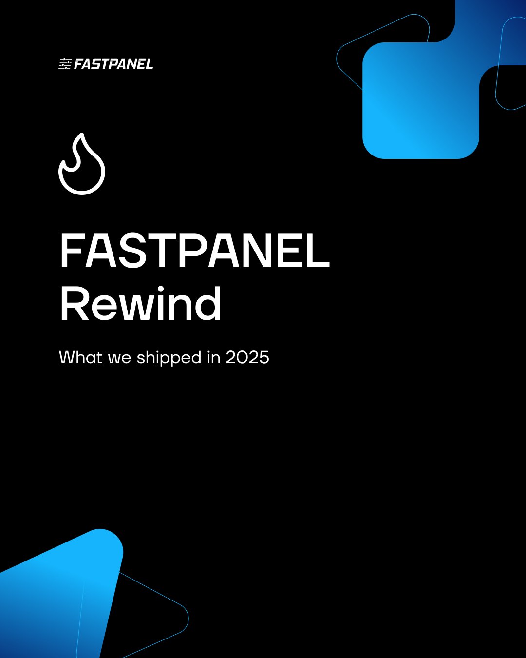 FASTPANEL 2025 year in review — new features including Node.js support, Cloudflare DNS, web terminal, and PHP 8.5
