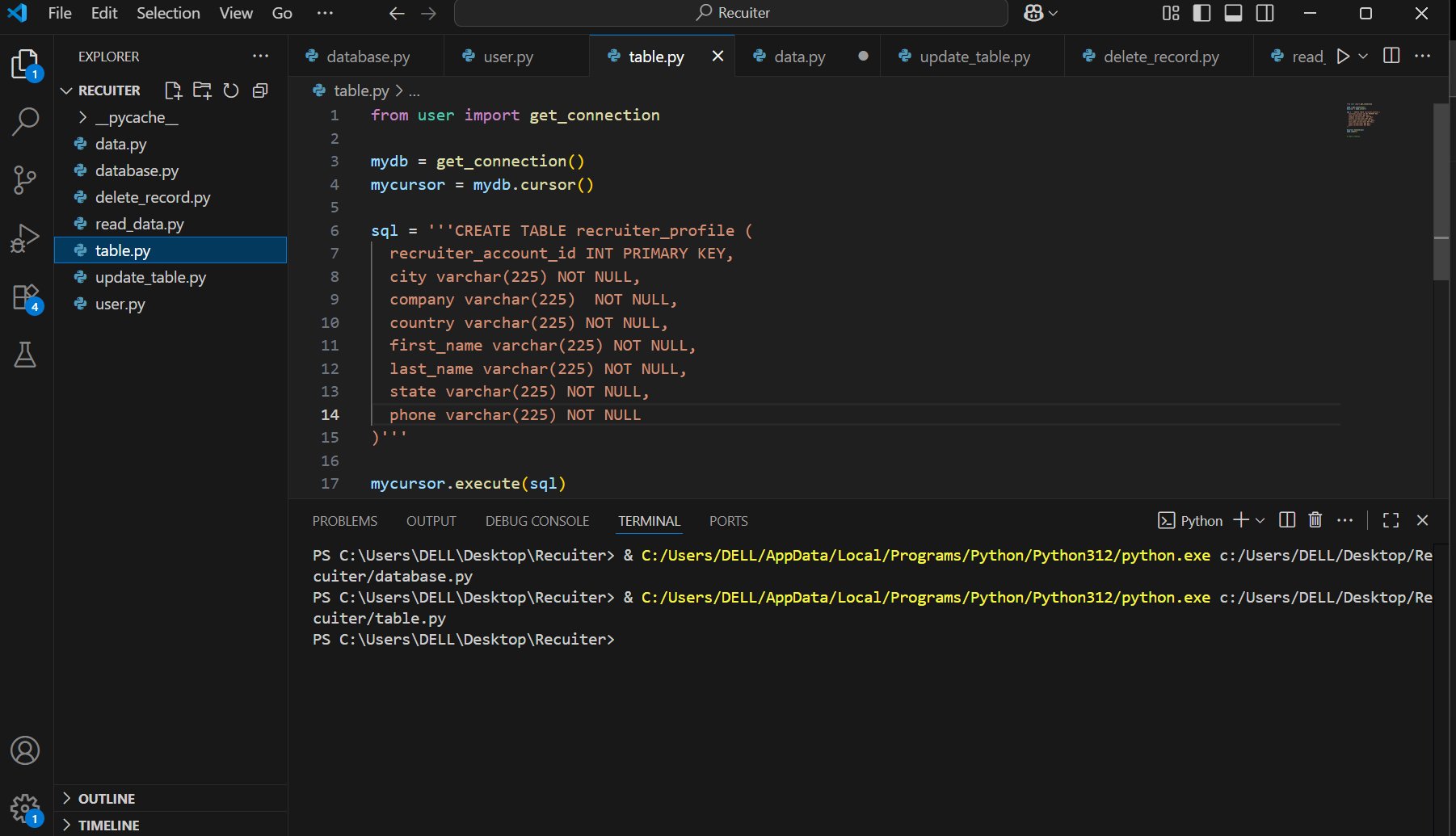 Code—Table creation.