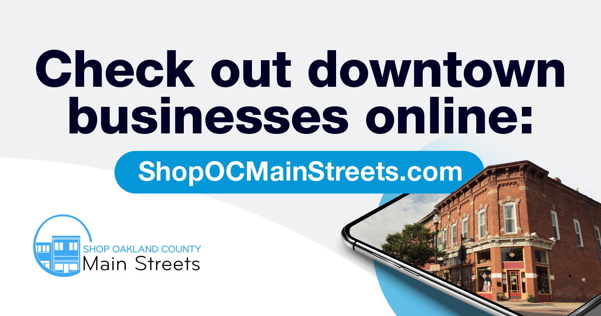 A graphic that says, "Check out downtown businesses online: ShopOCMainStreets.com" 