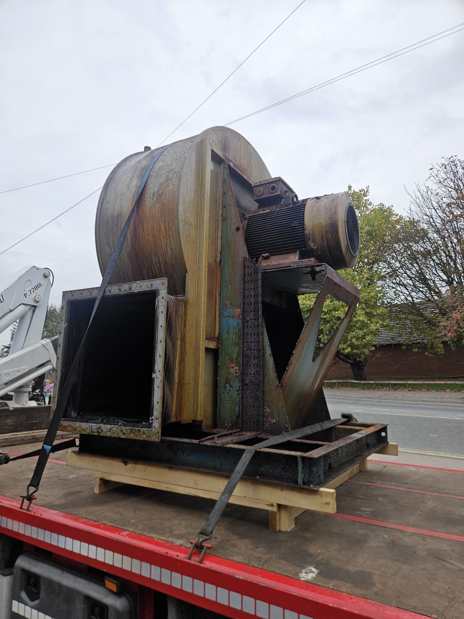 Large extraction fan unit for repair at Webb-Elec Ltd