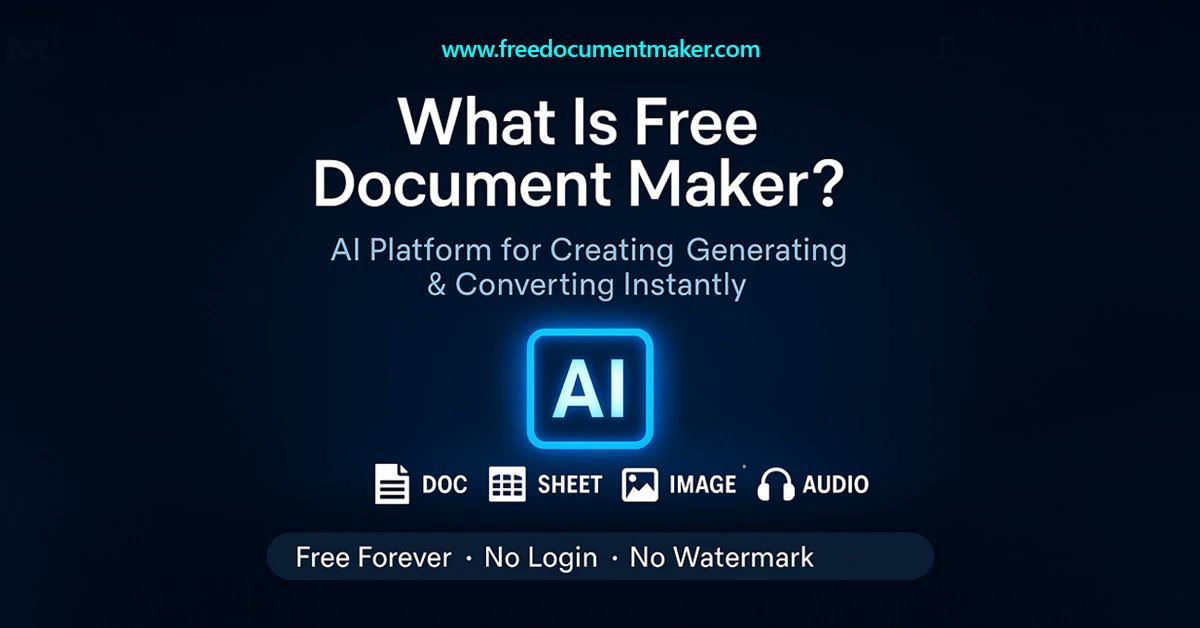 "Free Document Maker provides AI-powered tools to create and convert documents, images, sheets, and audio without the need for signups or watermarks."

Feel free to use these descriptions for better accessibility and SEO optimization! Let me know if you need any further adjustments.