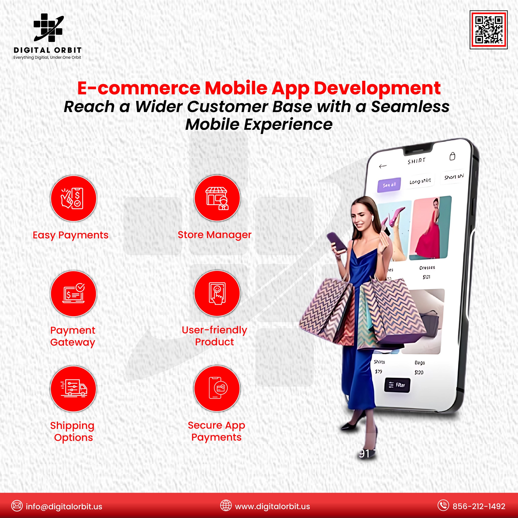 E-commerce Mobile App Development
Reach a wider customer base with a seamless mobile shopping experience!

✨ Key Features:
✅ Easy Payments & Secure Gateways
✅ Store Manager Dashboard
✅ User-friendly Product Listings
✅ Fast Shipping Options
✅ Safe & Reliable App Payments

Let Digital Orbit help you transform your store into a powerful mobile app and boost sales like never before!

📩 Contact us today:
🌐 www.digitalorbit.us
📧 info@digitalorbit.us
📞 856-212-1492
📱 (407) 319-6558

#ecommerceapp #mobileappdevelopmentcompany #digitalorbit