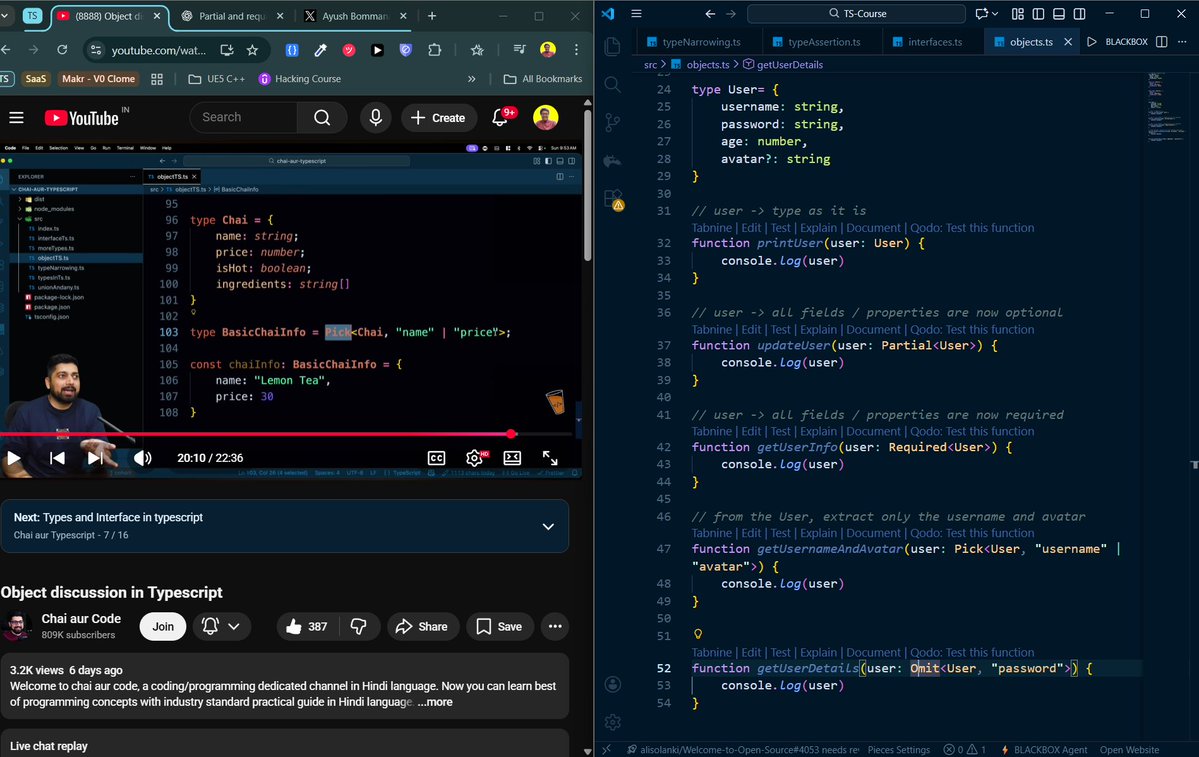 Screenshot of the lecture along with my code
