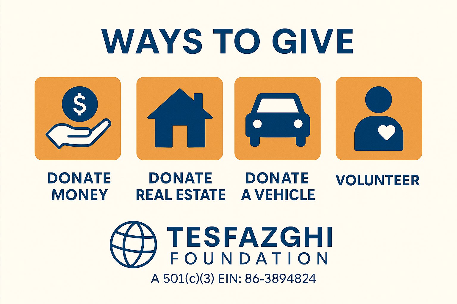 Ways to Give 
Tesfazghi Foundation 
https://www.tesfazghi.org/
#TesfazghiFoundation #give #gift 
