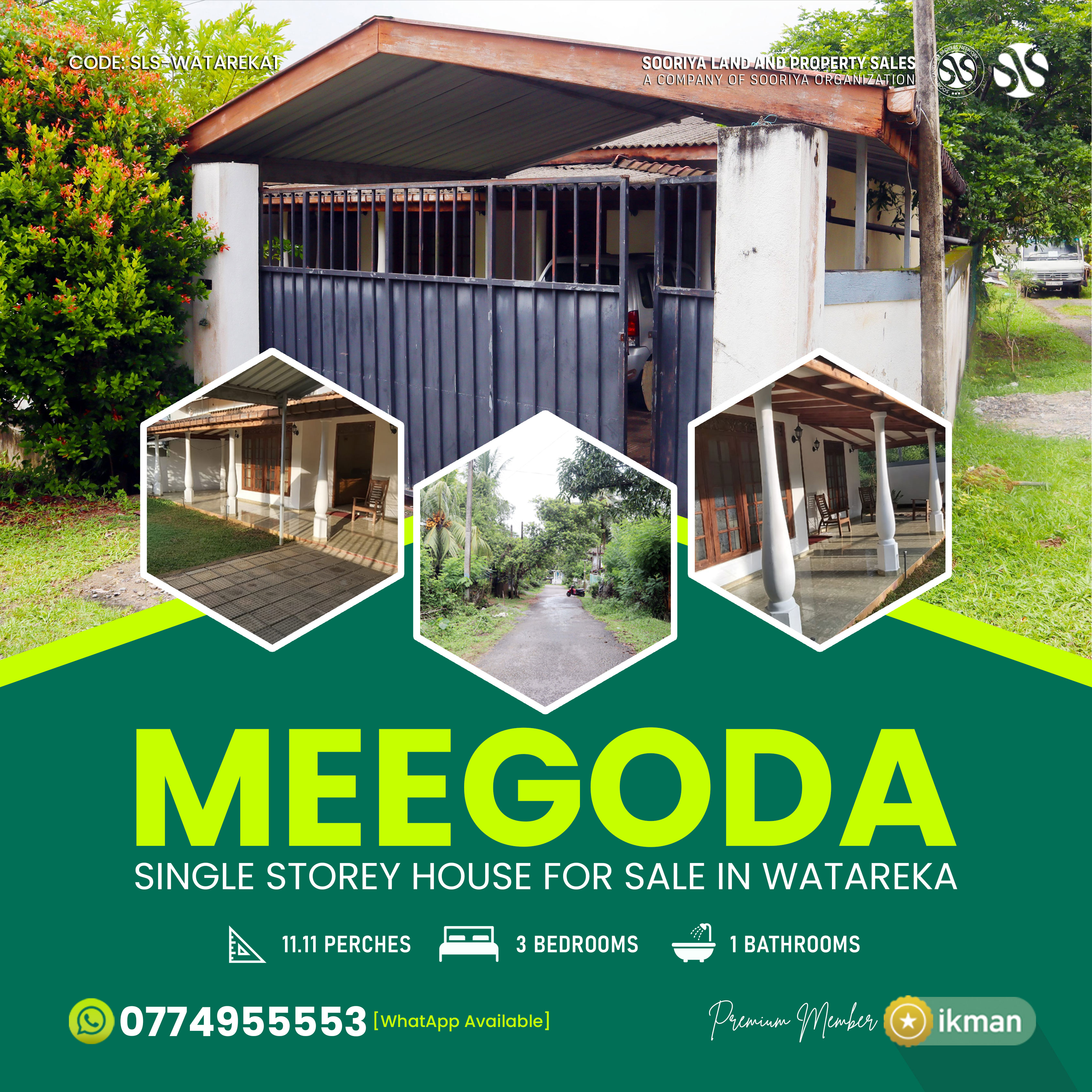 🚩 Peaceful single-storey home in Watareka with easy access to main roads and nearby towns—ideal for comfortable family living or a smart investment.

• Beautifully built single-storey fully tiled house situated on 11.11 perches of land in a peaceful neighborhood
• Features 3 bedrooms, 1 bathroom, a modern kitchen with pantry cupboards, and an indoor garden enhancing the living space
• Property is securely gated and walled on three sides, with a green mesh fence on the remaining boundary
• Includes a spacious veranda on two sides and a covered parking area for added convenience
• Ideally located 400m from High-Level Road, 4.5 km to Godagama Town, and 3 km to Meepe Town
• Comes with a clear Bim Saviya deed, approved survey plan, and house plan eligible for bank loans

🔴 Price: Rs. 18 million (Negotiable)

Call now! 0706955553/0774955553 [WhatsApp Available]

See more on ikman: https://ikman.lk/en/ad/single-storey-house-for-sale-in-watareka-for-sale-colombo

