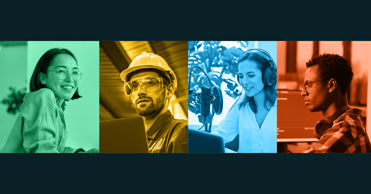 Four professionals in different work environments